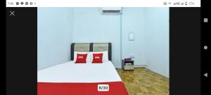 a room with a bed with red pillows at CZ CLASSIC in Pasir Puteh