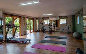 a gym with several exercise bikes and yoga mats at Sediba Luxury Safari Lodge in Welgevonden Game Reserve