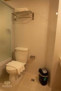 聖托斯將軍城的住宿－PHELA GRANDE HOTEL，一间带卫生间和垃圾桶的浴室