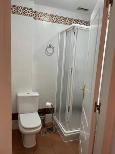 a bathroom with a toilet and a shower at Apto. Residencial La Alcaidesa in Alcaidesa