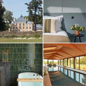 un collage de photos avec un manoir et une baignoire dans l'établissement DOMAINE LE MEZO, à Ploeren