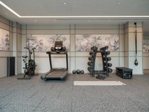 um ginásio com equipamento de exercício numa sala em The Robertson House managed by The Ascott Limited em Singapura