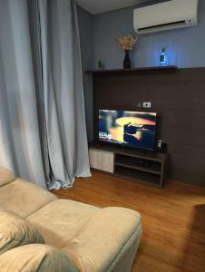 ein Wohnzimmer mit einem Sofa und einem TV in der Unterkunft Loft Completo próx. GRU airport in Guarulhos