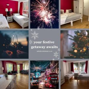 a collage of photos with fireworks and a christmas tree at 62-66 Farringdon Apartments by condokeeper in London