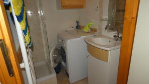 a small bathroom with a sink and a washing machine at Appartement Yeti Immobilier 1 in Thollon