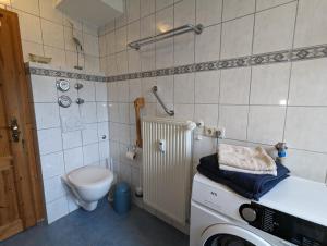 a bathroom with a toilet and a washing machine at Ferienwohnung Am Seebach, 80 Qm in Titisee-Neustadt +9 photos