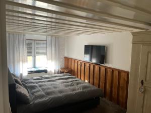 a bedroom with a bed and a flat screen tv at BB Home in Altenstadt