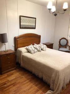 ein Schlafzimmer mit einem Bett mit zwei Kissen darauf in der Unterkunft MENCIA in Mansilla de las Mulas