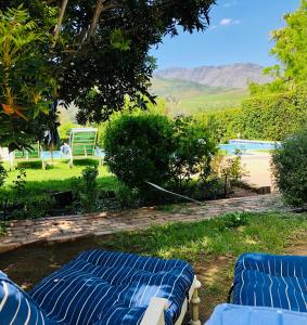 - deux lits bleus dans l'herbe avec vue sur un champ dans l'établissement Dunstone Estate, à Wellington