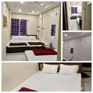two pictures of a room with two beds in it at Star villa hotel in Ujjain