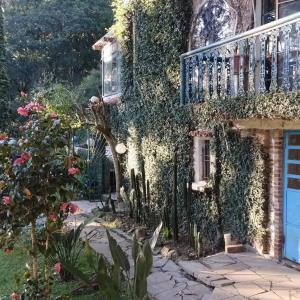een huis bedekt met klimop met een patio en een balkon bij Passo dos Bugios in Canela