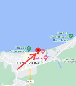 a map of the city of canvergas with a red arrow at Pousada Santa Barbara in Florianópolis