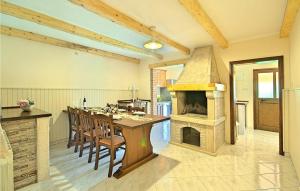 Il comprend une cuisine et une salle à manger avec une table et une cheminée. dans l'établissement Casa Ana Tripari, à Višnjan
