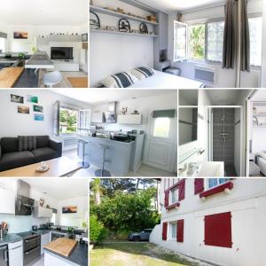 eine Collage mit Fotos von einer Küche und einem Wohnzimmer in der Unterkunft Sable et Reflets - T2 - Centre ville d'Hossegor in Soorts-Hossegor