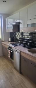 kuchnia z kuchenką i zlewem w obiekcie Apartament Busko-Zdrój - Zosia w Busku Zdroju