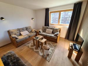a living room with a couch and a dog in it at Pracondu 1 301 - OUTDOOR & FUN apartment 6 pers in Nendaz