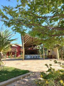 a pavilion in a garden with trees in the foreground at Chaleville Coqueiro 1001 in Luis Correia
