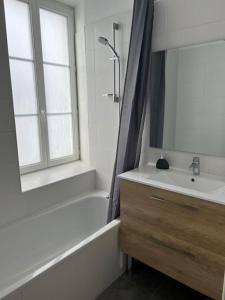 Saint-Julien-Beychevellebelle demeure médocaine charme et convivialité的带浴缸、水槽和镜子的浴室