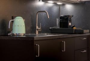 a kitchen counter with a sink and a appliance at Zentrales Studio Apartment 'The Garage' HBF-Messe-ÖVB Arena-City in Bremen