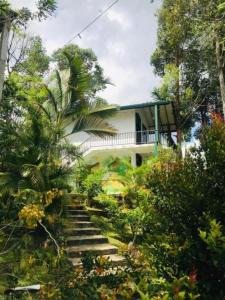 een trap naar een huis in een tuin bij ESSPEEDY Hill Forest Cottages and Yoga Centre in Ella