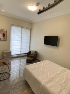 1 dormitorio con 1 cama y TV de pantalla plana en EAGLE VAULT (THE NEST FACILITY), en Accra