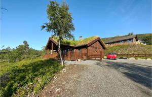 a house with a grass roof with a car parked in front at Nice Home In Hornindal With Kitchen in Hornindal