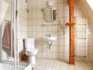 łazienka z toaletą i umywalką w obiekcie Willa Łuka w Wetlinie