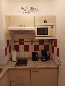a kitchen with a counter top with a microwave at Business Apartment in Berlin