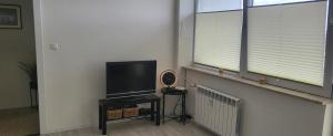 a living room with a tv and a window at Apartament Busko-Zdrój - Zosia in Busko-Zdrój