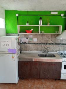 a kitchen with a sink and a green wall at Casa de Alquiler 1 in Tanti