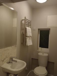 La salle de bains blanche est pourvue de toilettes et d'un lavabo. dans l'établissement QT, à Gildingwells