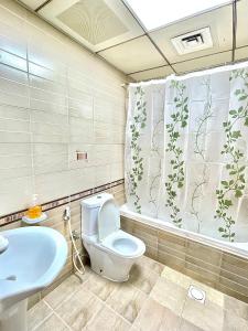 een badkamer met een toilet en een wastafel bij Dubai Backpackers in Dubai