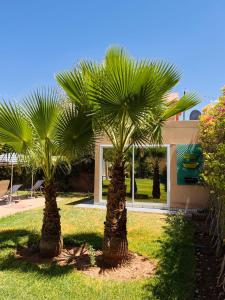 two palm trees in front of a house at Villa Kimia Elfeige in Marrakesh