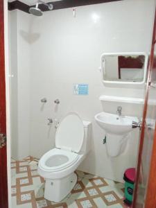 a bathroom with a toilet and a sink at JACE'S Travelers Inn in El Nido