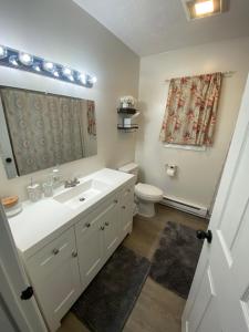 a bathroom with a white sink and a toilet at Home in Tobyhanna, Poconos Mountain, Pennsylvania in Tobyhanna +15 photos