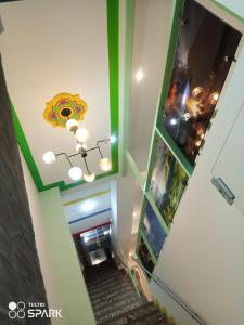an overhead view of a stairway with a snake on the ceiling at Hotel Café Color in Armenia