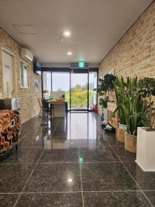 an empty room with a table and some plants at Zio Pinetree in Yangyang