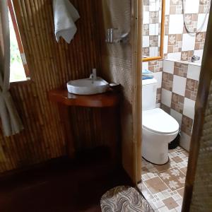 a bathroom with a toilet and a sink at Dumaguete Oasis Treehouse in Dumaguete