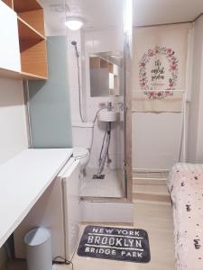 a small bathroom with a sink and a mirror at Cony house in Seoul