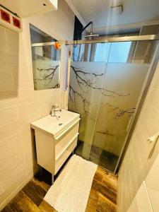 a bathroom with a sink and a shower at Charmante maison écologique à 2 pas de Paris in Les Lilas