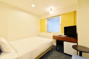 a hotel room with a bed and a television at FLEXSTAY INN Hakodate Station in Hakodate