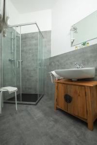 y baño con lavabo y ducha acristalada. en Appartements Alpengarten, en Mallnitz