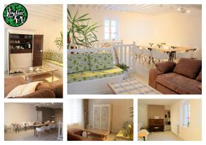 a collage of four pictures of a living room at Le Jardin des 4M in Saint-Régis-du-Coin +3 photos