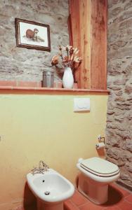 uma casa de banho com um WC branco e um lavatório. em La Taverna dei Due Gufi em Saint-Rhémy-en-bosses