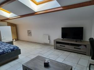 TV a/nebo společenská místnost v ubytování La Grange 3 étoiles - Maison d'hôte à 10 min des plages