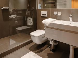 a bathroom with a toilet and a sink and a shower at Apartment Allod-Park-39 by Interhome in Davos