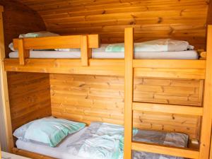 a room with three bunk beds in a cabin at Holiday Home Kemp Stříbrný rybník-1 by Interhome in Hradec Králové