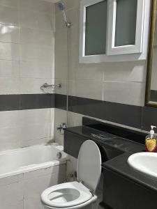 uma casa de banho com um WC e um lavatório em Deluxe Loft Rooms near Burjuman Metro Station , Bur Dubai em Dubai