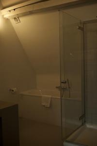 a bathroom with a shower and a bath tub at Hotel Matelote in Antwerp