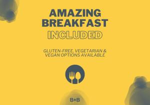 a poster for an amazing breakfast illustrated with a fork at B+B York in York